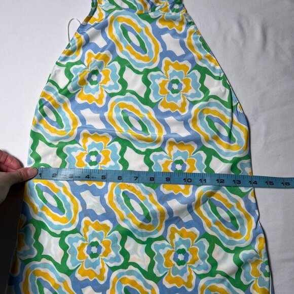 NWT ZARA Geometric Print Halter Maxi Dress Open Back Retro Green Yellow Small - Picture 12 of 16
